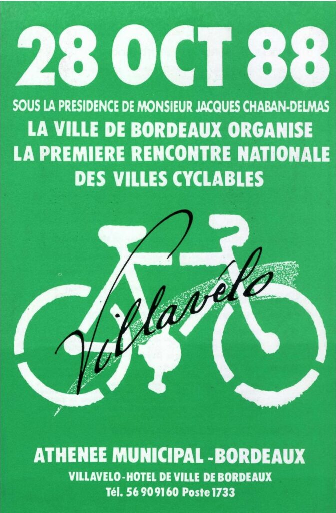 Affiche Villavélo, club des villes cyclables Bordeaux 1988